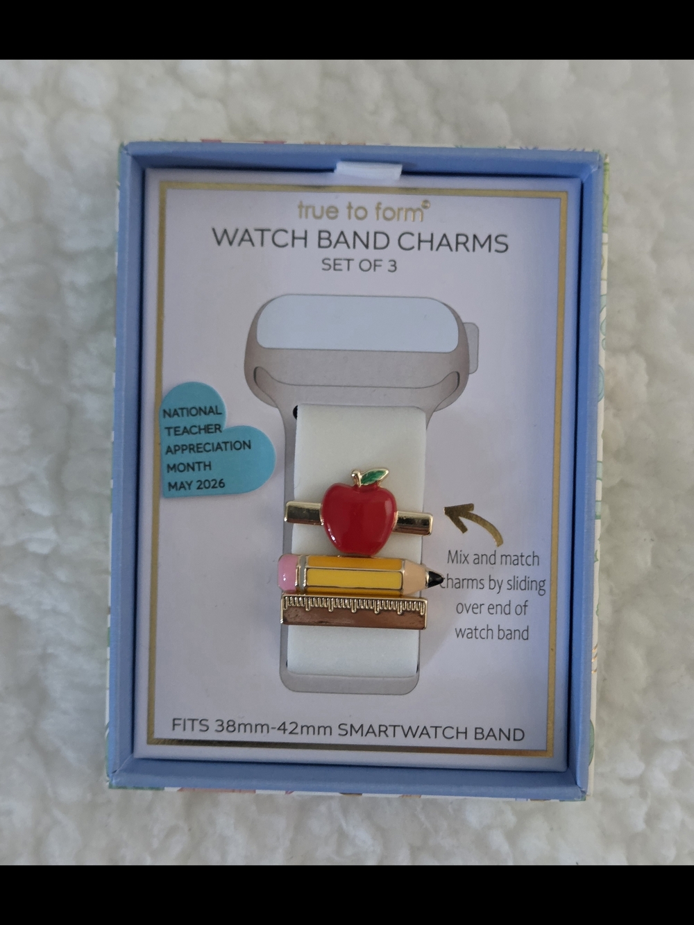 True to Form Watch Band Charms Set with Red Apple & Yellow Pencil